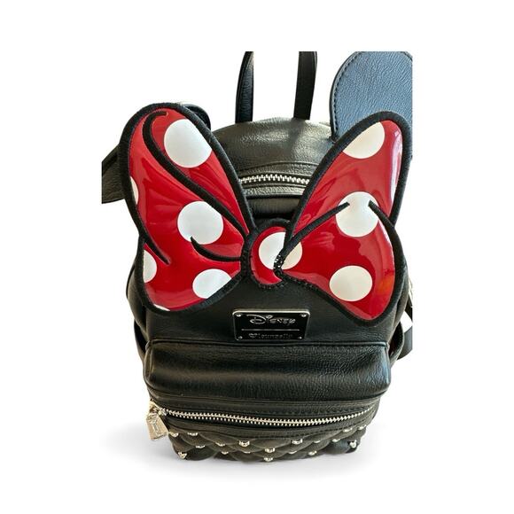 Loungefly Disney Minnie Mouse Mini Backpack Black Quilted With Red Bow - Picture 4 of 8
